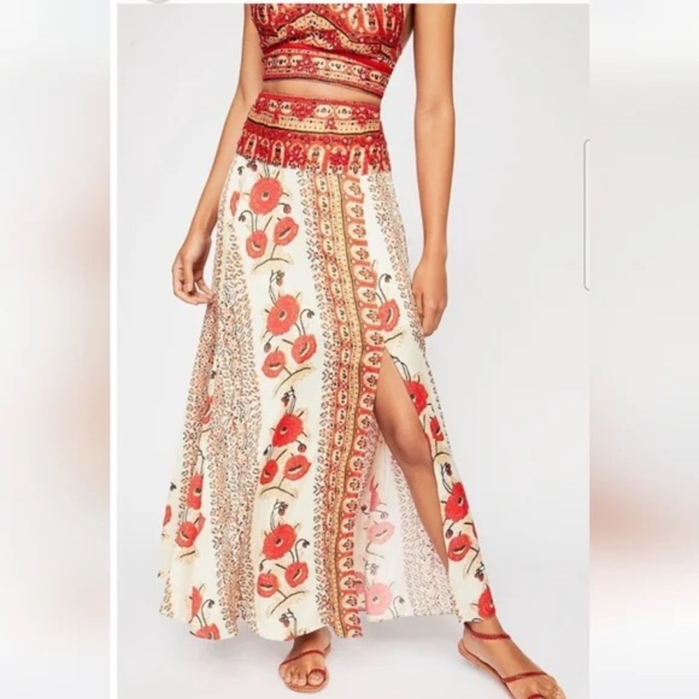 Free People Easy to Love 2 Piece Multicolor Floral Maxi Skirt size 2 - Picture 3 of 12